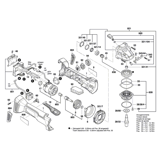 Cordless Angle Grinder Assembly for Bosch GWS 18V-10 PC