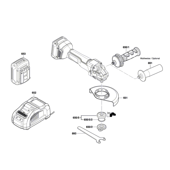 Cordless Angle Grinder Assembly-1 for Bosch GWS 18V-10 C