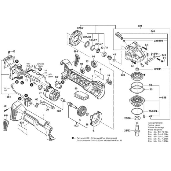 Main Assembly for Bosch GWS 18V-125 C Angle Grinders