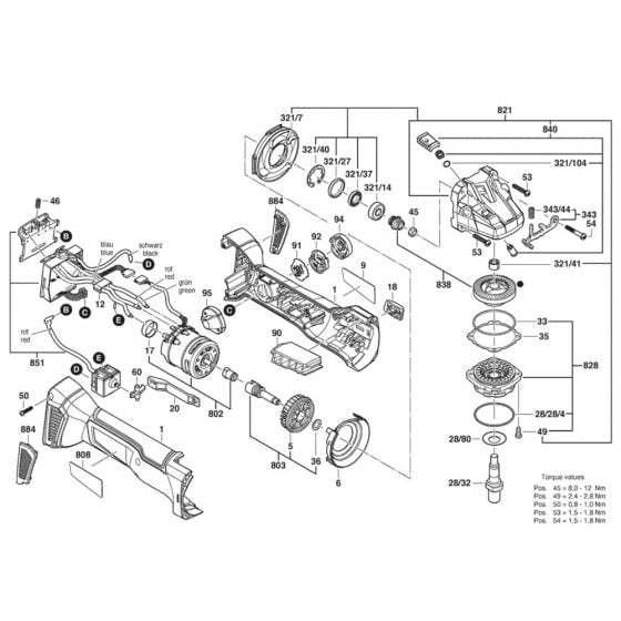 Main Assembly for Bosch GWS 18V-10 C Angle Grinders