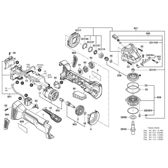 Main Assembly for Bosch GWS 18V-10 PC (3 601 JG3 E01) Angle Grinders