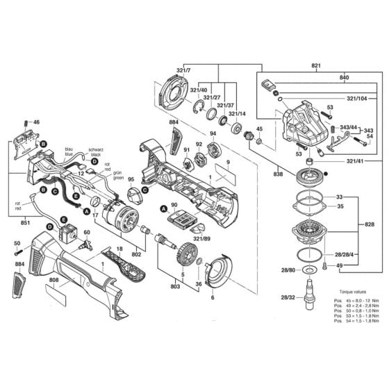 Main Assembly for Bosch GWS 18V-10 PSC (3 601 JG3 F01) Angle Grinders