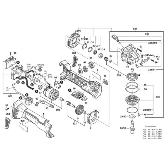 Main Assembly for Bosch GWS 18V-10 SC (3 601 JG3 501) Angle Grinders