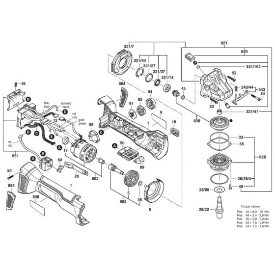 Main Assembly for Bosch GWS 18V-10 SC (3 601 JG3 601) Angle Grinders