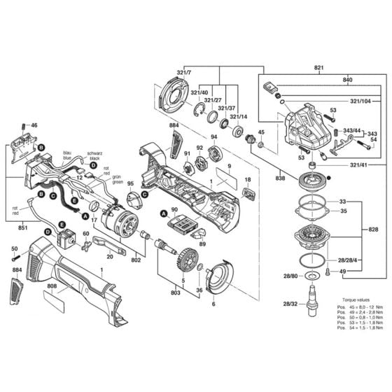 Main Assembly for Bosch GWS 18V-10 SC (3 601 JG3 401) Angle Grinders