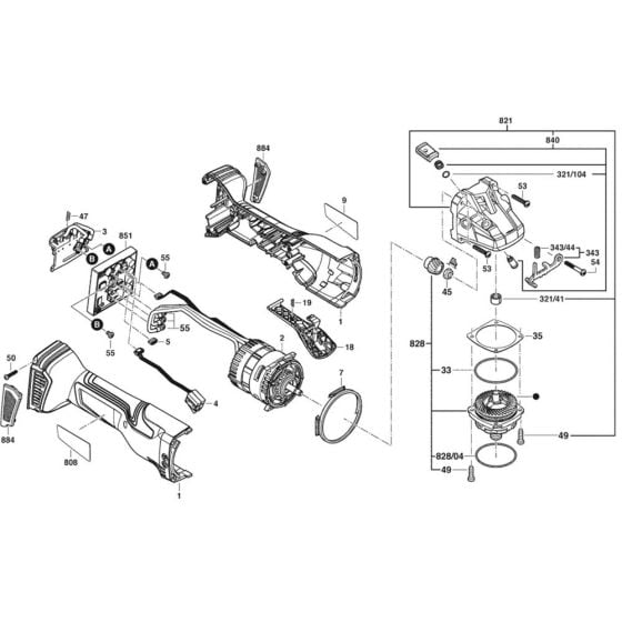 Main Assembly for Bosch GWS 18V-180 P (3 601 JH6 L04) Angle Grinder