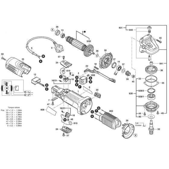 Main Assembly for Bosch GWS 7-100 (3 601 C88 165) Angle Grinder