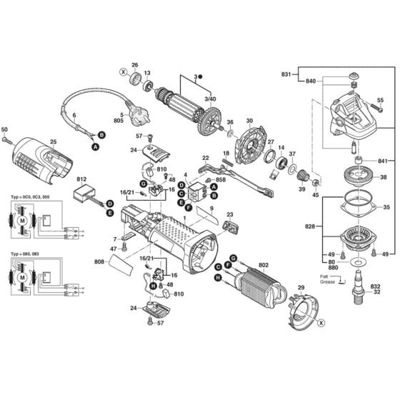 Main Assembly for Bosch GWS 7-100 (3 601 C88 173) Angle Grinder