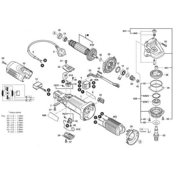 Main Assembly for Bosch GWS 7-100 (3 601 C88 175) Angle Grinder