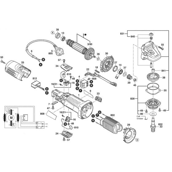 Main Assembly for Bosch GWS 7-115 (3 601 C88 174) Angle Grinders