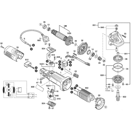 Main Assembly for Bosch GWS 7-115 (3 601 C88 164) Angle Grinders