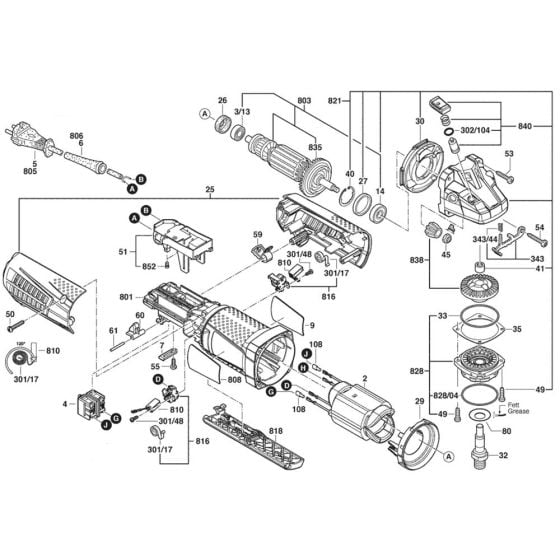 Main Assembly for Bosch GWS 9-115P (3 601 G90 260) Angle Grinders