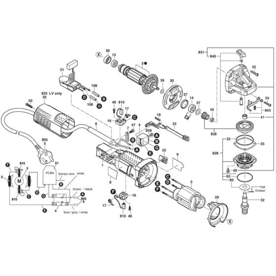 Main Assembly for Bosch GWS 9-115 S (3 601 C96 171) Angle Grinders