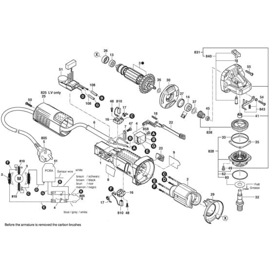 Main Assembly for Bosch GWS 9-115 S (3 601 C96 161) Angle Grinders