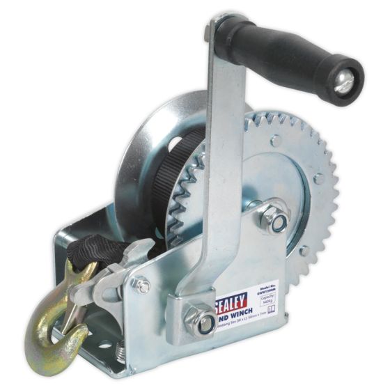 Geared Hand Winch 540kg Capacity with Webbing Strap Sealey Part No. GWW1200M