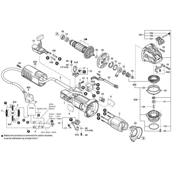 Main Assembly for Bosch GWX 9-115 S (3 601 GB1 060) Angle Grinders