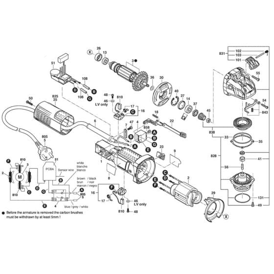 Main Assembly for Bosch GWX 9-115 S (3 601 GB1 070) Angle Grinders