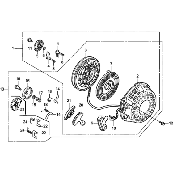 Recoil Starter Assembly for Honda GX120T2 (GCBNT) Engines