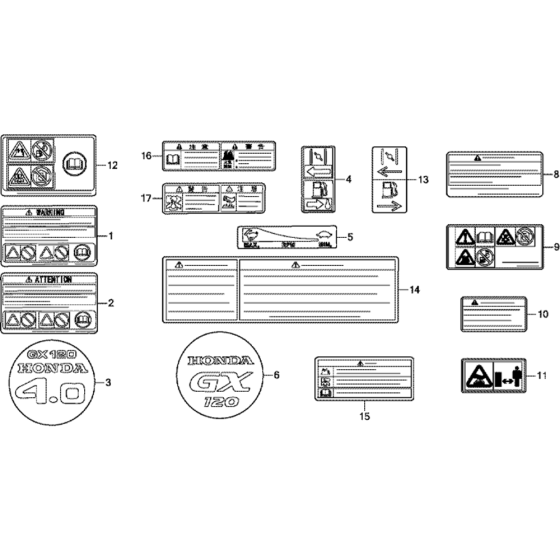 Other Parts (Label) Assembly for Honda GX120UT1 (GCAGT) Engines