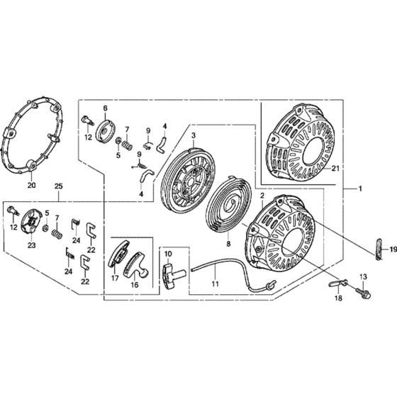 Recoil Starter-2 Assembly for Honda GX160T1 (GCABT) Engines