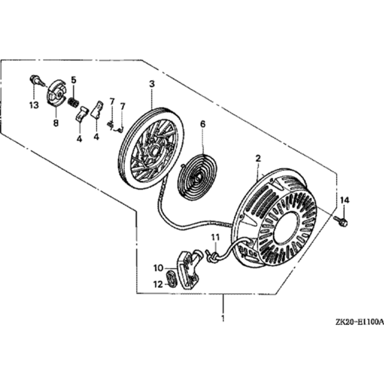 Recoil Starter -1 Assembly for Honda GX240K1-GDAC Engines