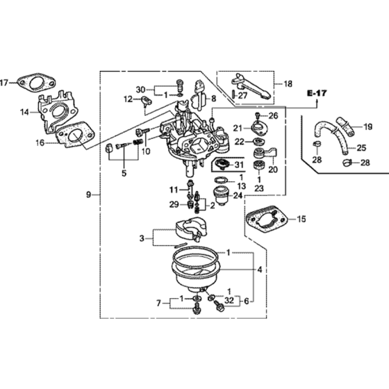 Carburetor -1 Assembly for Honda GX240UT1 Engines