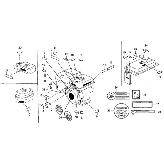 Label for Honda GX340K1 (GDAE) Engines 2143836-3449599