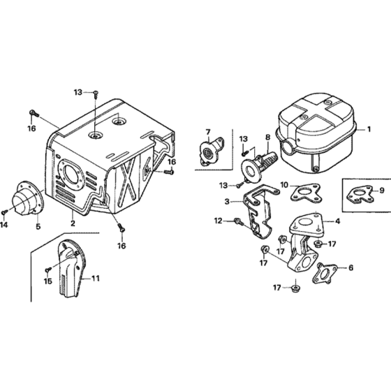 Muffler Assembly for Honda GX340U1 (GCAMK) Engines