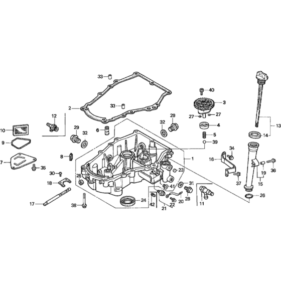 Oil Pan Assembly for Honda GXV610 (GJAC) Engines.