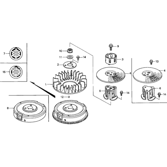 Flywheel Assembly for Honda GXV620 (GJAD) Engines.