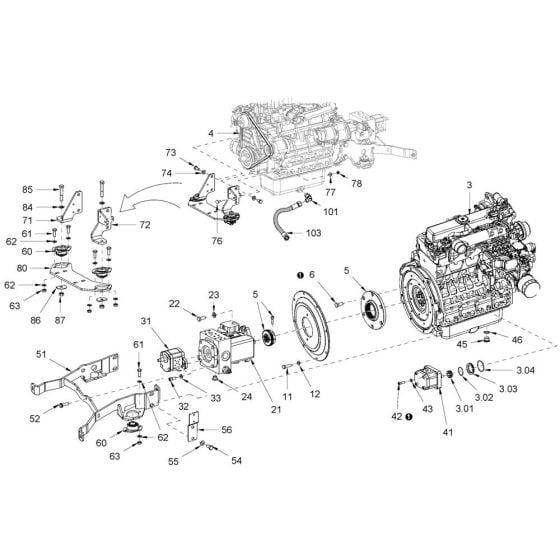 Pump Drive, Engine Assembly for Hamm HD50 (H295) Compaction Roller