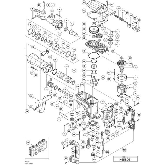 Main Assembly for Hikoki H65SD3 Demolition Hammer