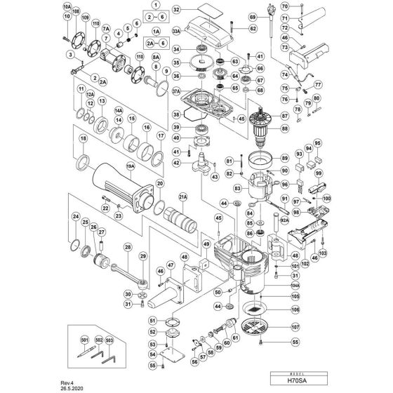 Main Assembly for Hikoki H70SA Hammer Drill