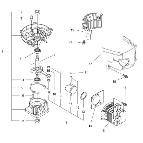 Cylinder, Crankcase, Piston for ECHO HC-155ES Hedgetrimmer