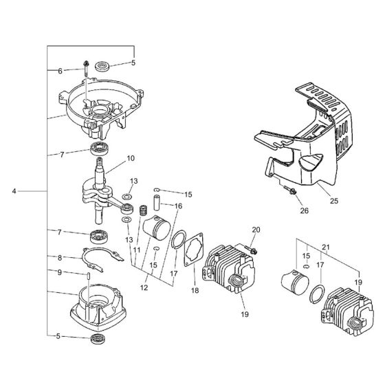 Cylinder, Crankcase, Piston for ECHO HC-2410 Hedgetrimmer