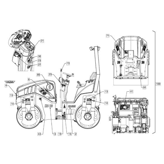 Sticker Arrangement for Hamm HD10 - 12 (H171) Compaction Roller