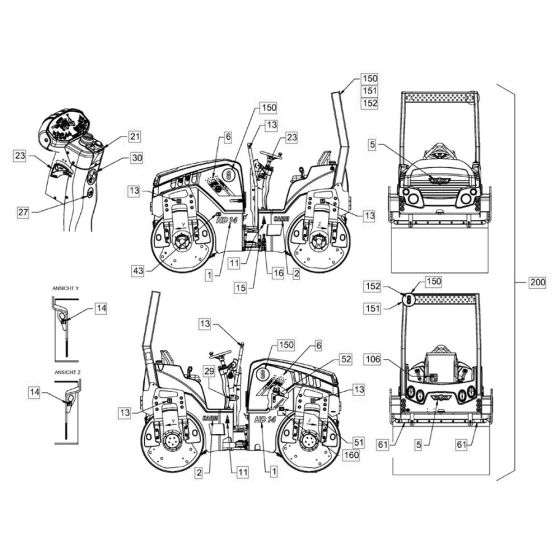 Sticker Arrangement for Hamm HD13 - 14 (H172) Compaction Roller