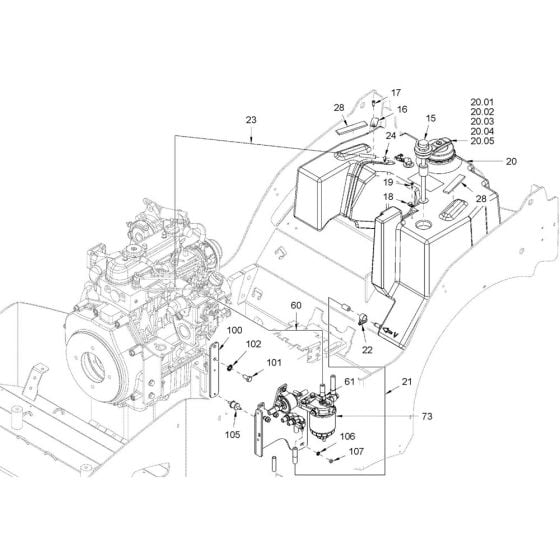 Fuel Tank Assembly for Hamm HD18 - 20 (H292) Roller