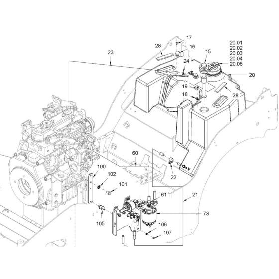 Fuel Tank Assembly for Hamm HD18 - 20 (H293) Rollers