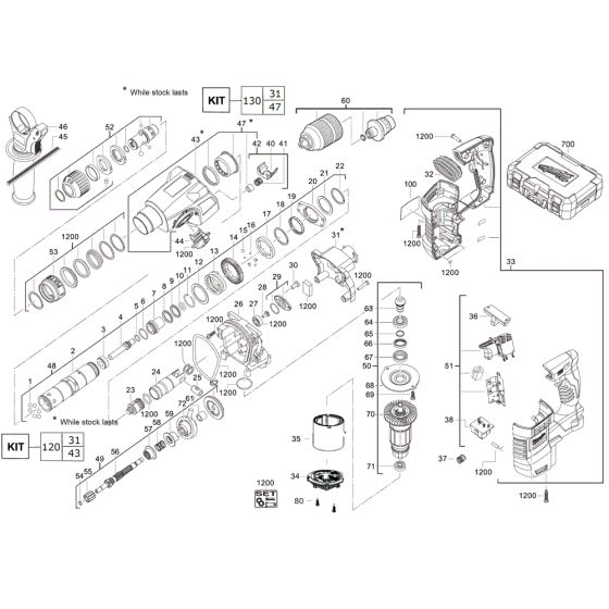 Assembly for Milwaukee HD18HX SDS Plus Drill