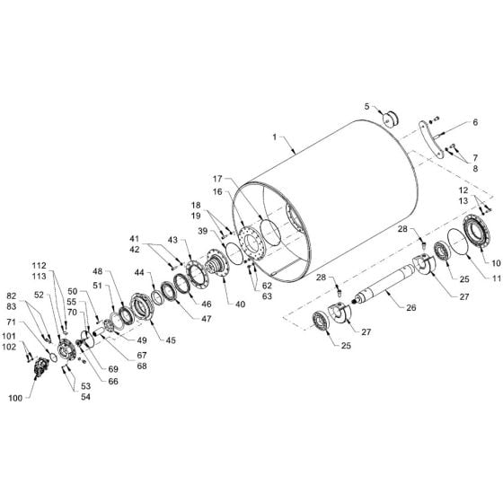 Roller Drum Assembly for Hamm HD90 (H245) Rollers