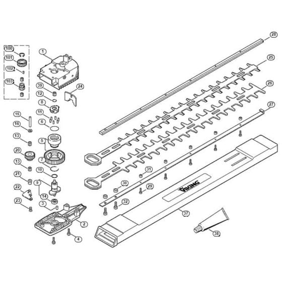 Gear Box, Cutting Bar Assembly  for Stihl/ Viking HE 600 Electric Hedge Trimmers