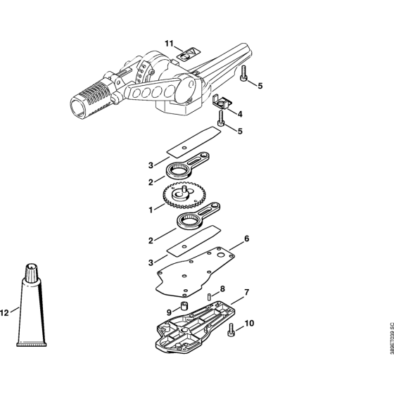 Blade drive gear, adjustable thru 135 deg. for Stihl HL-KM135 KombiTool