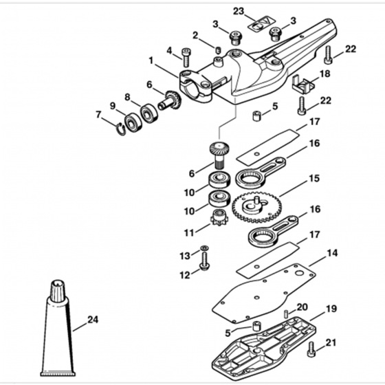 Gear head 0 degree  Assembly for Stihl HL100 Long Reach Hedgetrimmers