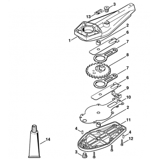 Blade Drive Gear 0 degree, 30 degree, 0 degree - 90 degree (24.2005)  Assembly for Stihl HL100 Long Reach Hedgetrimmers