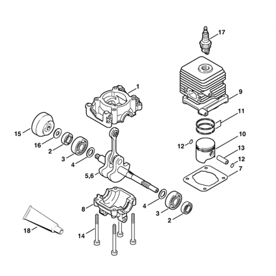 Crankcase, Cylinder Assembly for Stihl HL45 Long Reach Hedgetrimmers