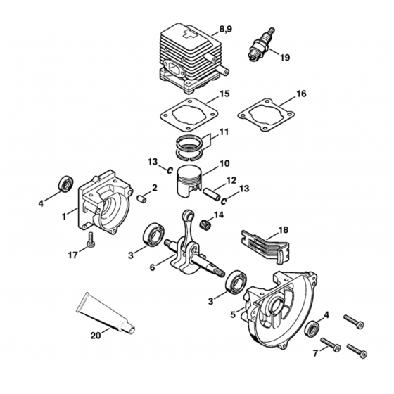 Crankcase, Cylinder Assembly for Stihl HL75 Long Reach Hedgetrimmers