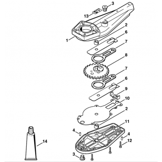 Blade Drive Gear 0 degree, 30 degree, 0 degree - 90 degree (24.2005) Assembly for Stihl HL75 Long Reach Hedgetrimmers