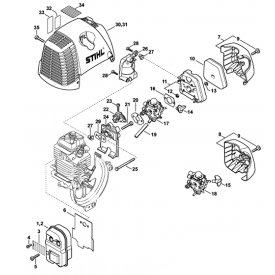 Muffler, Air filter Assembly for Stihl HL90K Long Reach Hedgetrimmers