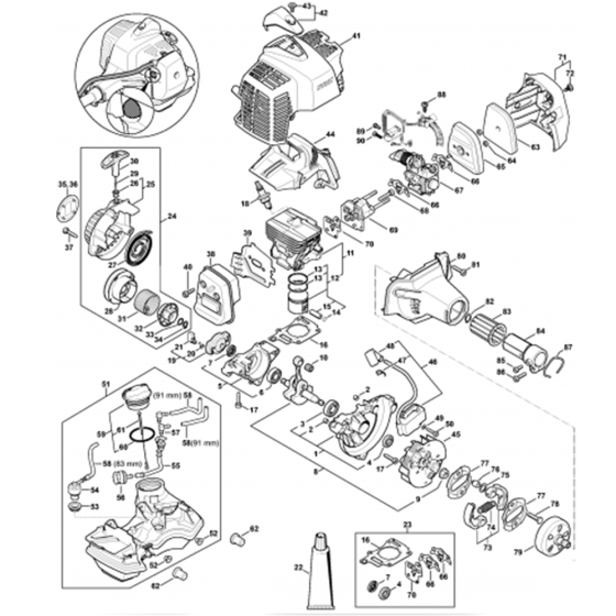 Engine from serial number 514507400 Assembly for Stihl HL94 Long Reach Hedgetrimmers